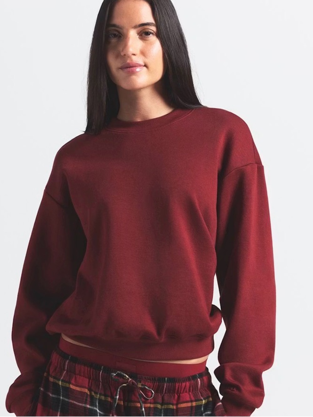 SKIMS Cotton Fleece Classic Crewneck Sweatshirt in Merlot- Size 2X